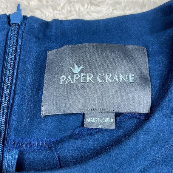 Paper Crane drop waist blue faux suede dress, size small - Picture 8 of 9